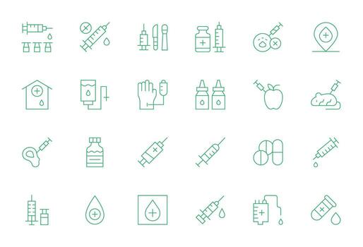 24 High Resolution Thin Line Pixel Optimized Icons for Injection Projects vector