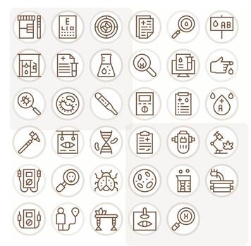 35 Icons for Testing featuring High Resolution Pixel Optimized Regular Line Graphics vector
