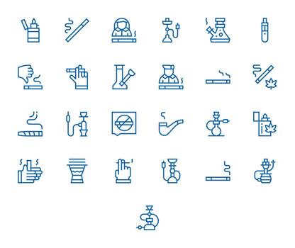 Smoking Graphics Pack including 25 Regular Line High Resolution Grid Fitted Icons vector