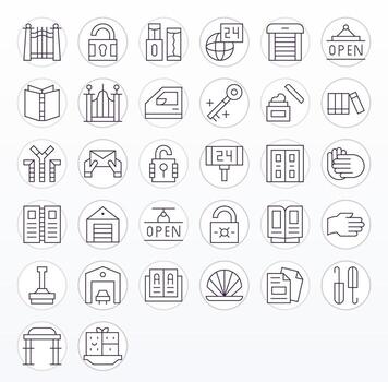 32 Icons for Open featuring High Resolution Editable Thin Line Graphics vector