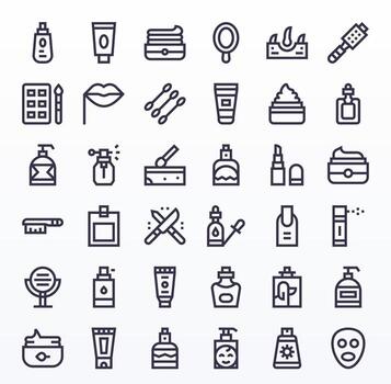 Cosmetic Icon Set with 36 Bold Line 128x128 Pixel Aligned Graphics vector