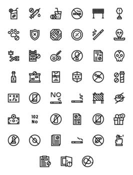 45 Retina Ready Bold Line Pixel Optimized Icons for Prohibited Projects vector