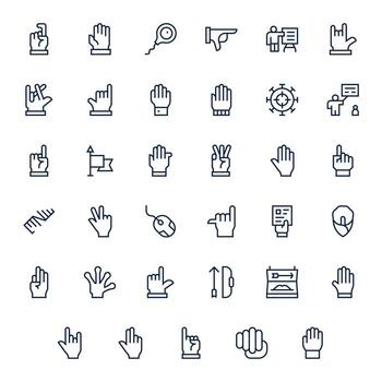 35 píxel Perfecto íconos temática alrededor señalando en 256x256 regular línea formato vector