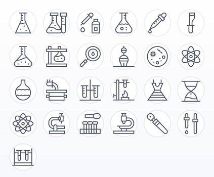 Research Lab Scalable Set featuring 25 Editable Regular Line Retina Ready Icons vector
