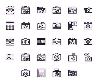 Shutter Icon Library with 28 Bold Line 64x64 Pixel Optimized Designs vector