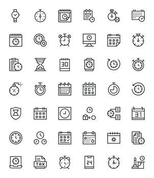 42 Icons for Deadline featuring 64x64 Pixel Aligned Regular Line Graphics vector