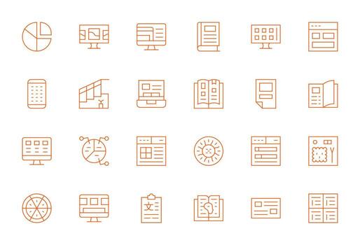 24 alto resolución píxel optimizado íconos para secciones en Delgado línea tema vector