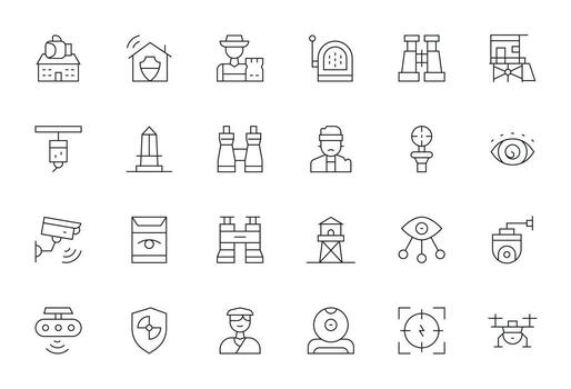 24 Thin Line Icons from Surveillance in 128x128 Pixel Optimized Quality vector