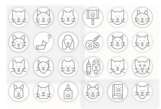 Thin Line Pixel Optimized Icons from Vet Set with 24 128x128 Icons vector