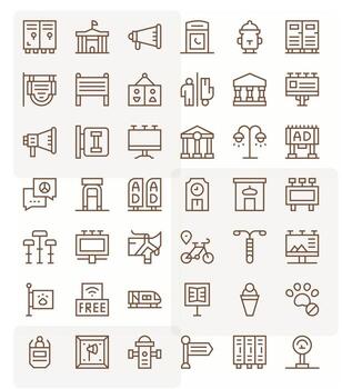 42 Regular Line Pixel Aligned Icons tailored for Public 128x128 interface vector