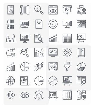 Data Analysis Icon Toolkit featuring 42 Display Perfect 128x128 Regular Line elements vector