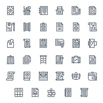 35 Display Perfect Regular Line Icons designed for Paperwork Interface vector