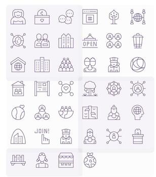 Community 256x256 Icon Pack with 40 Thin Line Display Perfect Elements vector