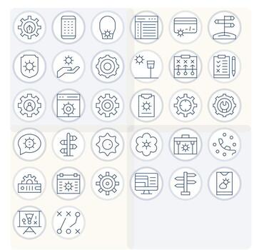 32 Retina Ready Thin Line Pixel Optimized Icons for Options Projects vector