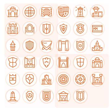 Fortress Icon Toolkit featuring 35 Grid Fitted Retina Ready Regular Line elements vector