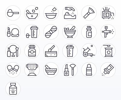 Powder Essential Set including 25 Pixel Optimized Regular Line 256x256 Icons vector