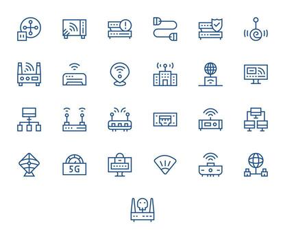 25 regular línea píxel optimizado diseños para enrutador retina Listo íconos vector