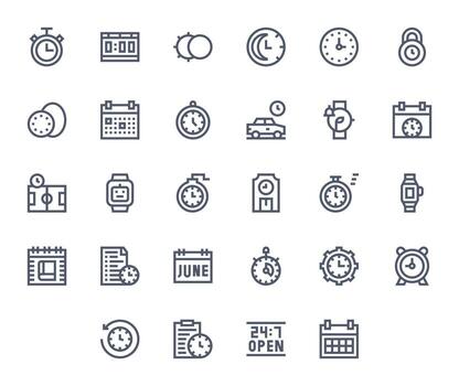 28 Pixel Optimized Bold Line Icons from Time Collection vector