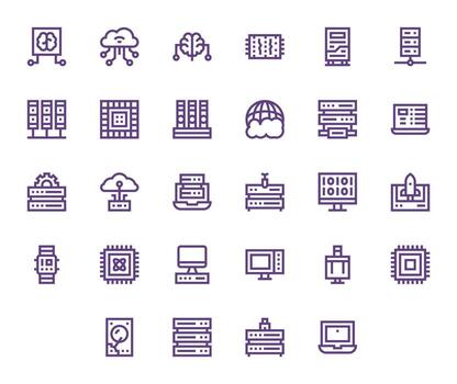 28 píxel optimizado 256x256 íconos para informática en elegante negrita línea diseño vector