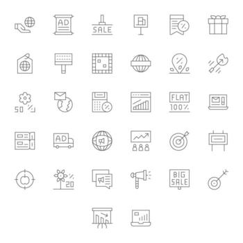 32 píxel optimizado Delgado línea íconos diseñado para márketing interfaz vector