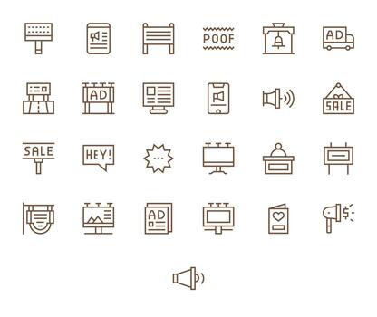 Announcement Icon Toolkit featuring 25 PIXEL Perfect High Resolution Regular Line elements vector