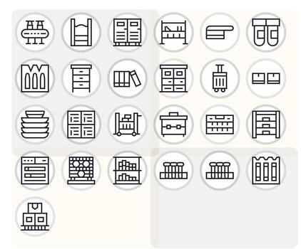Containers Professional Set with 25 Regular Line Pixel Aligned High Resolution Icons vector