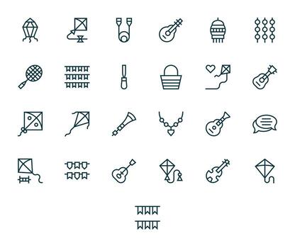 String 64x64 Icon Pack with 25 Regular Line Grid Fitted Elements vector