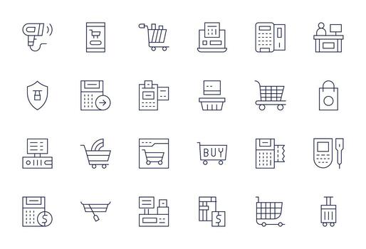 24 Checkout Pixel Optimized Icons in 64x64 Thin Line Aesthetic vector