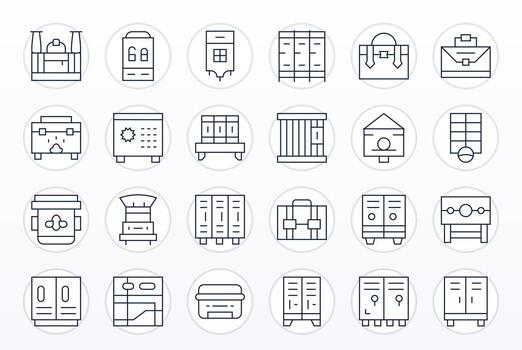 24 Retina Ready Thin Line Icons for Locker with PIXEL Perfect precision vector