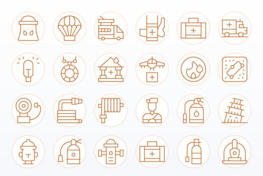 24 64x64 Thin Line Grid Fitted Icons for Emergency Response Projects vector