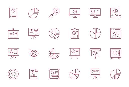 24 Icons for Pie Chart featuring 256x256 Pixel Optimized Thin Line Graphics vector