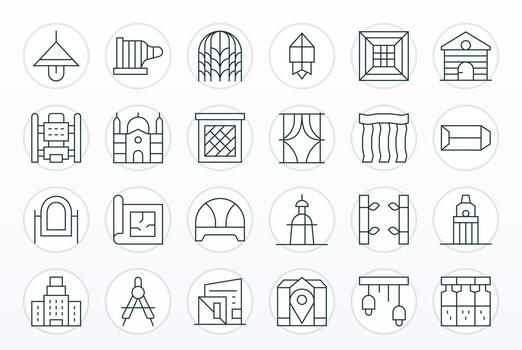 24 64 x 64 Delgado línea íconos para arquitectónico con píxel optimizado precisión vector