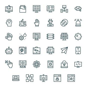 software escalable conjunto presentando 35 detalle mejorado regular línea 64 x 64 íconos vector