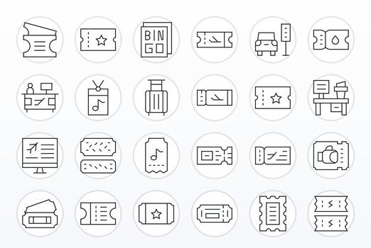 Ticket Icon Toolkit featuring 24 Grid Fitted 128x128 Thin Line elements vector