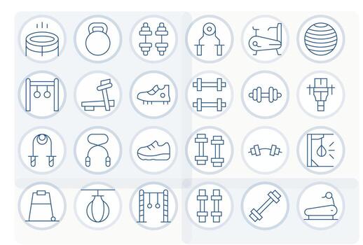 Exercise Equipment Graphics featuring 24 Thin Line Display Perfect High Resolution Designs vector