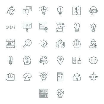 32 alto resolución píxel optimizado íconos para problema resolviendo en Delgado línea tema vector