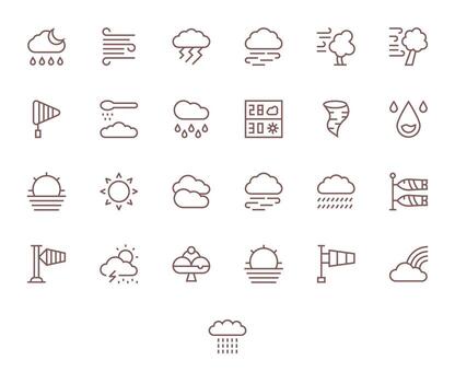 Meteorology Icon Toolkit featuring 25 Detail Enhanced High Resolution Regular Line elements vector