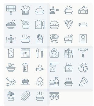 comida profesional conjunto con 40 Delgado línea píxel optimizado 128x128 íconos vector