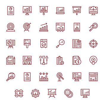 35 Detail Enhanced Regular Line Icons designed for Metrics Interface vector