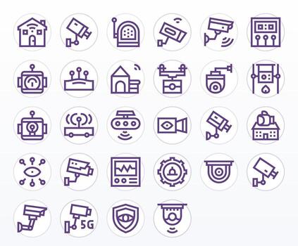 Monitoring System Design Icons featuring 28 Pixel Aligned Bold Line Style vector