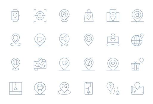24 High Resolution Display Perfect Icons for Geolocation in Thin Line Theme vector