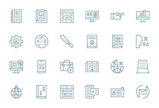 Information Complete Package with 24 128x128 Thin Line Grid Fitted Icons vector