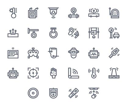 Sensor Essential Set including 28 Pixel Optimized Bold Line 128x128 Icons vector