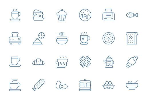 Breakfast Visual Pack containing 24 Thin Line Pixel Aligned Icons vector