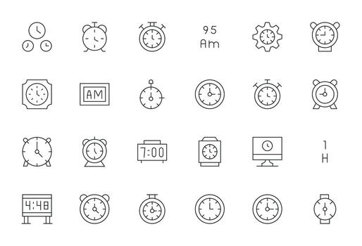 Digital Clock Graphics featuring 24 Thin Line Grid Fitted Retina Ready Designs vector