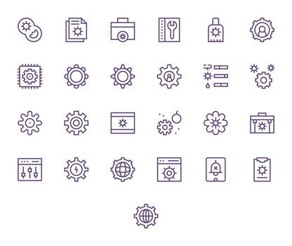 25 Icons for System Settings optimized in Grid Fitted 128x128 Regular Line resolution vector