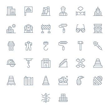 Construction High Resolution Icon Pack with 32 Thin Line Grid Fitted Elements vector