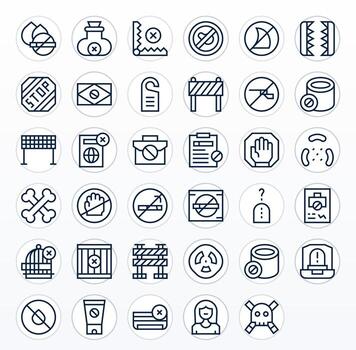 35 Grid Fitted Regular Line Icons from No Entry Collection vector