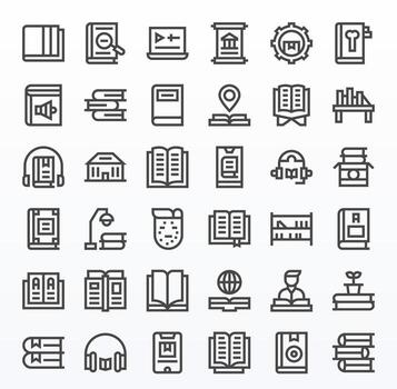 Bold Line Style Library Icons with 36 High Resolution Pixel Aligned Designs vector
