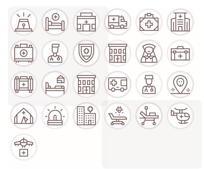 25 Regular Line Icons from Ambulance in Retina Ready Pixel Aligned Quality vector